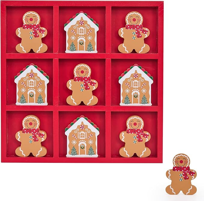 GENMOUS Christmas Tic Tac Toe Game Board Indoor Game, 10.6 Inch Rustic Giant Tic Tac Toe with Gin... | Amazon (US)