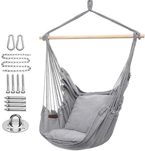 Y- STOP Hammock Chair Hanging Rope Swing, Max 320 Lbs, 2 Seat Cushions Included, Quality Cotton Weav | Amazon (US)