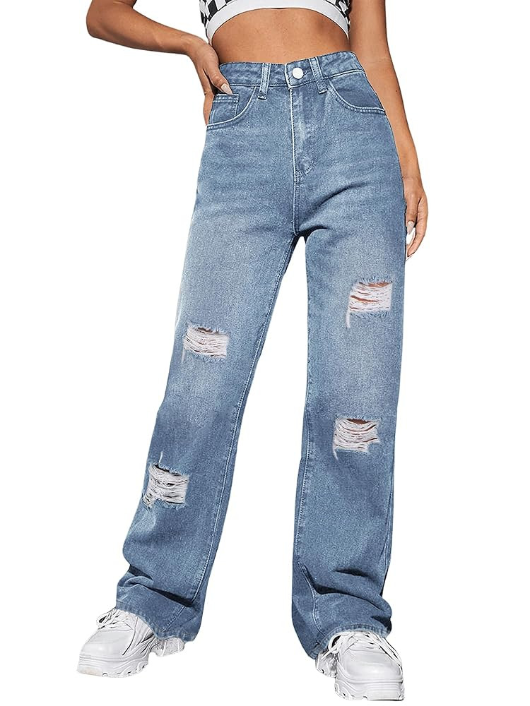 Genleck Women Loose Ripped Boyfriends Jeans High Waist Baggy Denim Pants Distressed Wide Leg Jean... | Amazon (US)