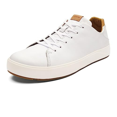 OLUKAI Lae'ahi Li 'ILI Men's Waterproof Leather Sneaker, Versatile & Casual Everyday Shoe, All-Day Comfort & Support, Enhanced Grip & Traction, Bright White/Bright White, 9.5 | Amazon (US)