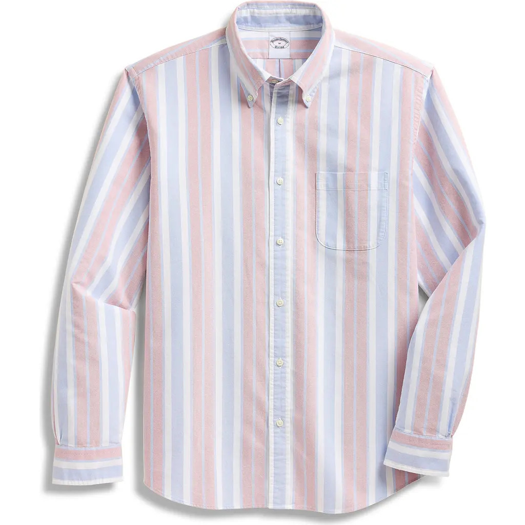 Brooks Brothers Stripe Oxford Cotton Button-Down Shirt in Baroque Rose Bold Stripe at Nordstrom, Size X-Large | Nordstrom