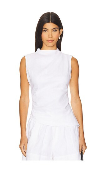AEXAE Linen Ruched Top in White. - size XL | Revolve Clothing (Global)