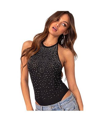 Women's Open back mesh rhinestone bodysuit - Macy's | Macy's