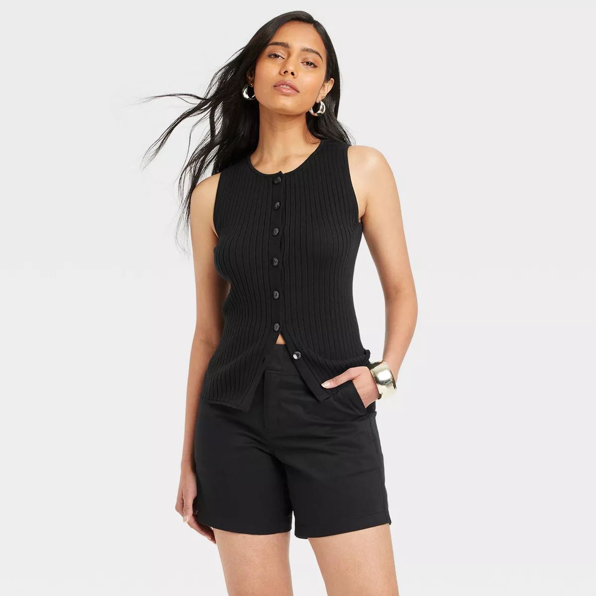 Women's Crewneck Button-Down Vest - A New Day™ Black S | Target