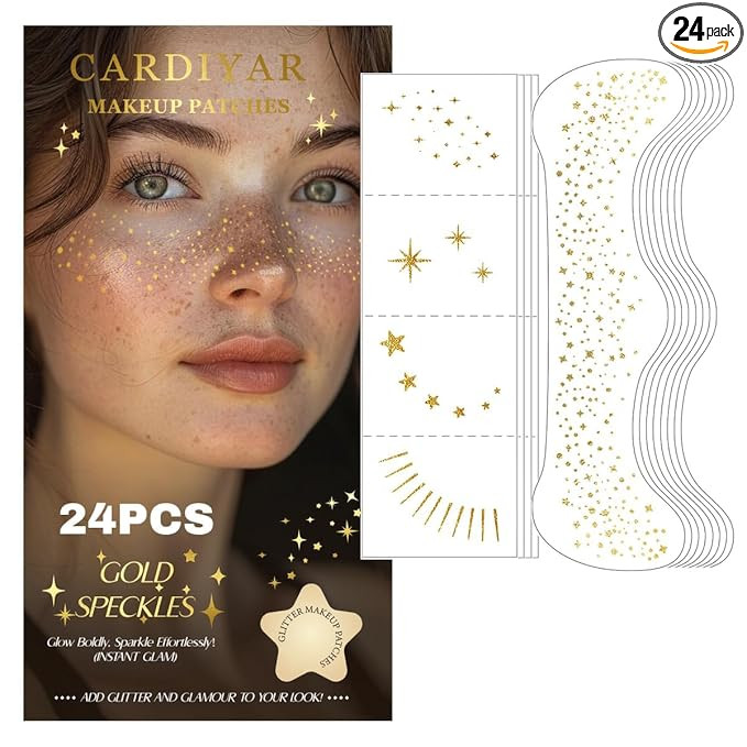 Glitter Freckles Face Tattoo - 24PCS Waterproof Gold Temporary Sparkle Patches for Women, Glow Up... | Amazon (US)