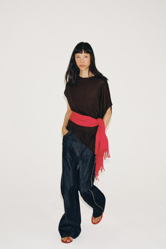 Zara - Asymmetric Knit Jumper - Brown - M - Woman | Zara US