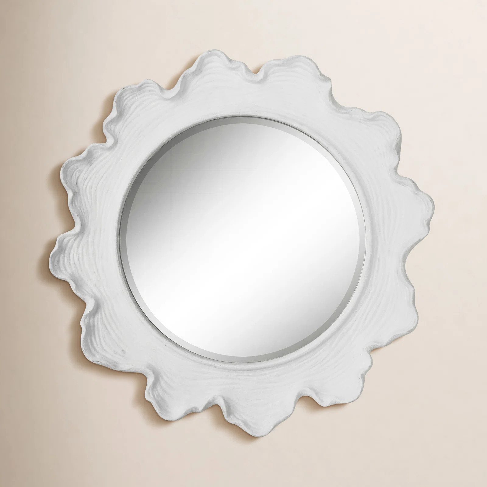 Chizaram Sea Coral White Round Mirror | Wayfair North America