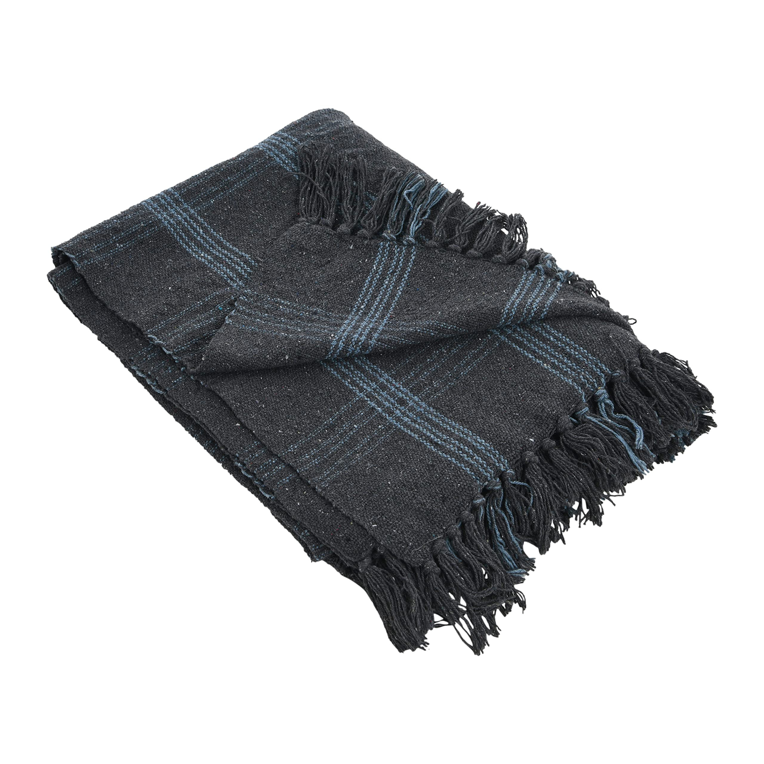 Creative Co-Op Recycled Cotton Blend Throw Blanket with Fringe, Grey Plaid | Amazon (US)