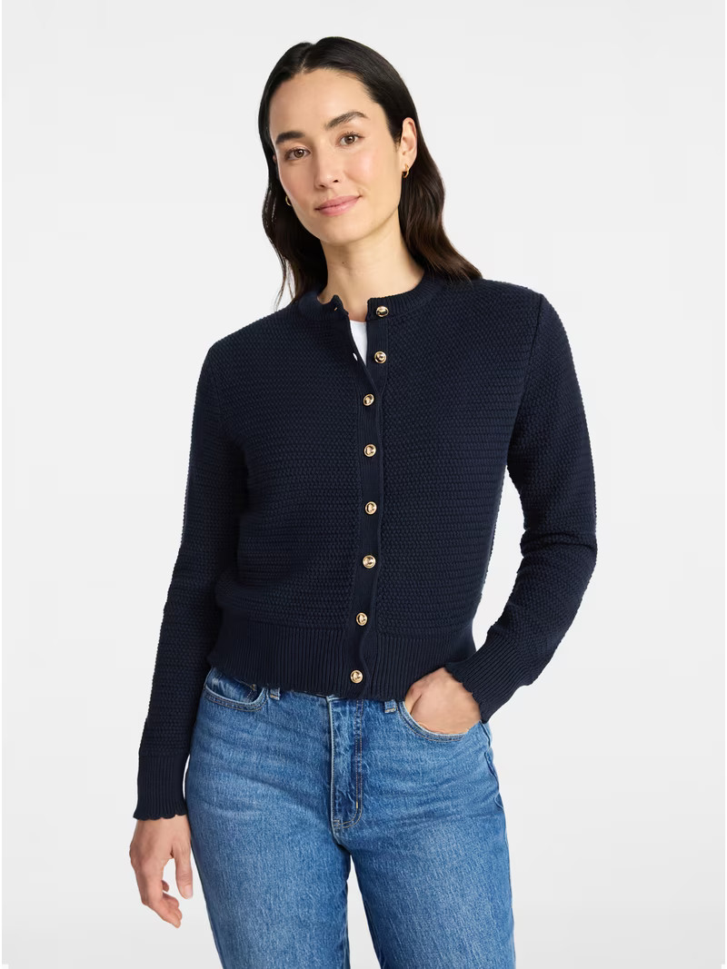 Time and Tru Women's Textured Knit Cardigan Sweater with Long Sleeves, Sizes XS-XXXL | Walmart (US)