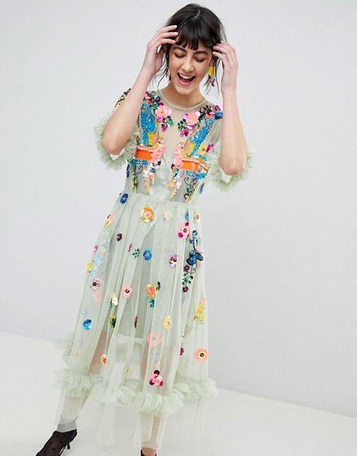 ASOS EDITION Bird Embellished Smock Midi Dress | ASOS UK