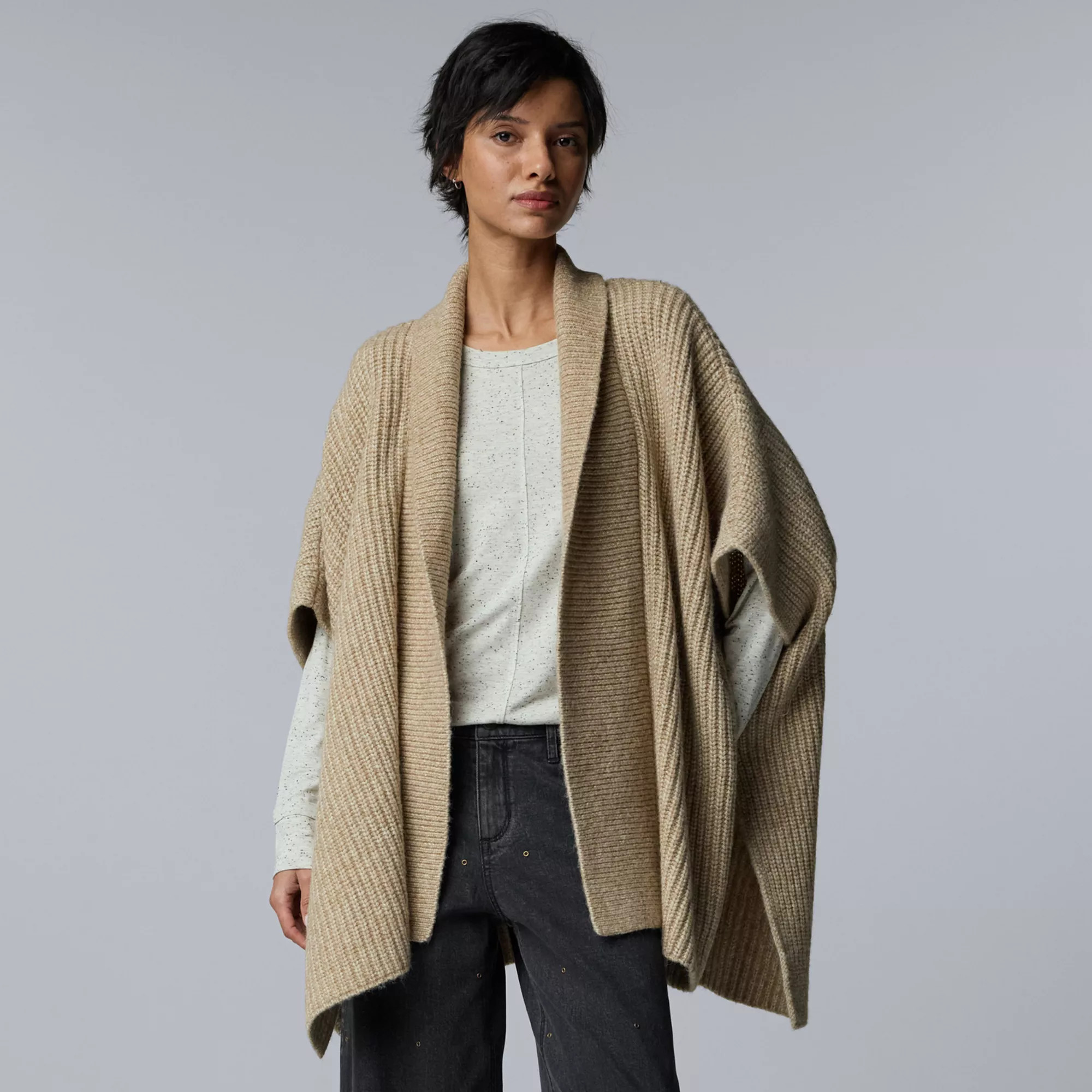 Women's Simply Vera Vera Wang Chunky Knit Cape Sweater, Size: Small-Medium, Twilight Fade Med Brwn | Kohl's