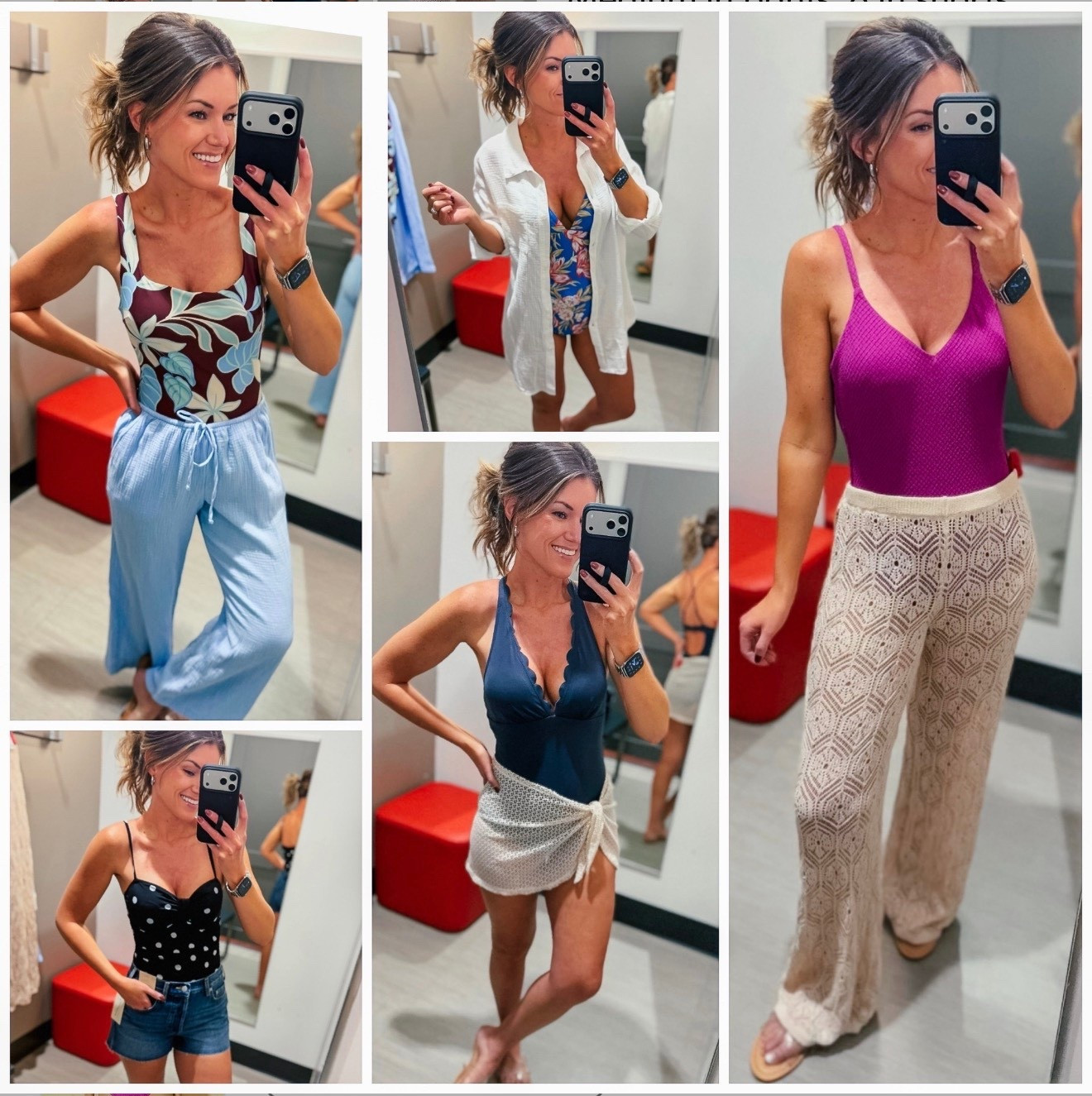 Target swim 40% off today only 💦 
Loving all the new one pieces. Medium to full coverage on the backside 👏
Wearing medium in all suits. Medium in pants. 8 in shorts. Small in long sleeve coverup. 
Tropical print suit not online yet 😢 

#LTKmomlife #LTKSaleAlert #LTKSwim