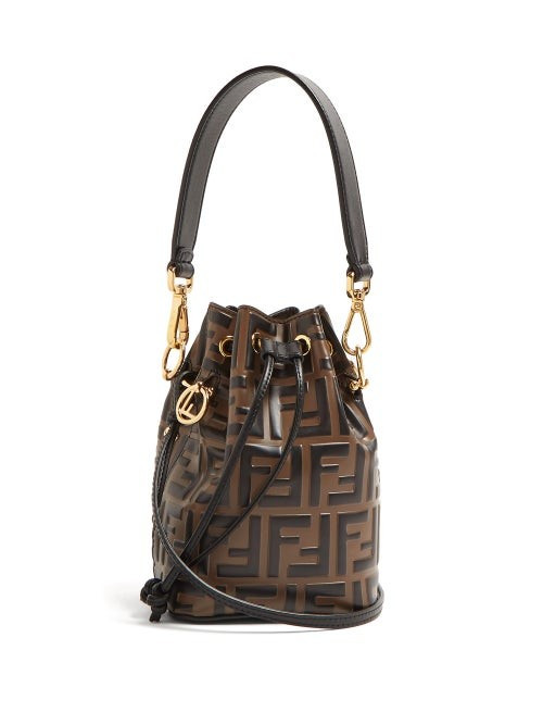 Fendi - Mon Tresor Mini Logo Print Leather Bucket Bag - Womens - Black Brown | Matches (US)