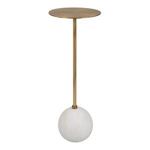 Uttermost Gimlet Contemporary Metal & Marble Drink Table in Honed White/Brass | Cymax