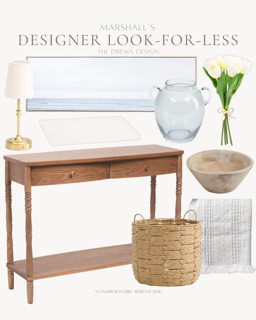 Home accents from Marshall’s include console, lamp, wall art, tray, glass vase, tulips, decorative bowl, basket, and throw blanket.

Home decor, looks for less, home accents, coastal decor

#LTKSeasonal #LTKHome #LTKSaleAlert
