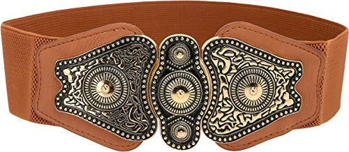 BlackButterfly Wide Elastic Stretch Vintage Antique Retro Buckle Belt (Brown, XL) | Amazon (US)