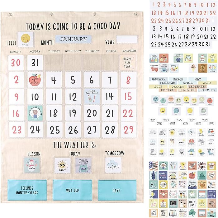 The Peanutshell Learning Calendar Wall Chart - Homeschool Supplies, Interactive Pocket Chart for ... | Amazon (US)