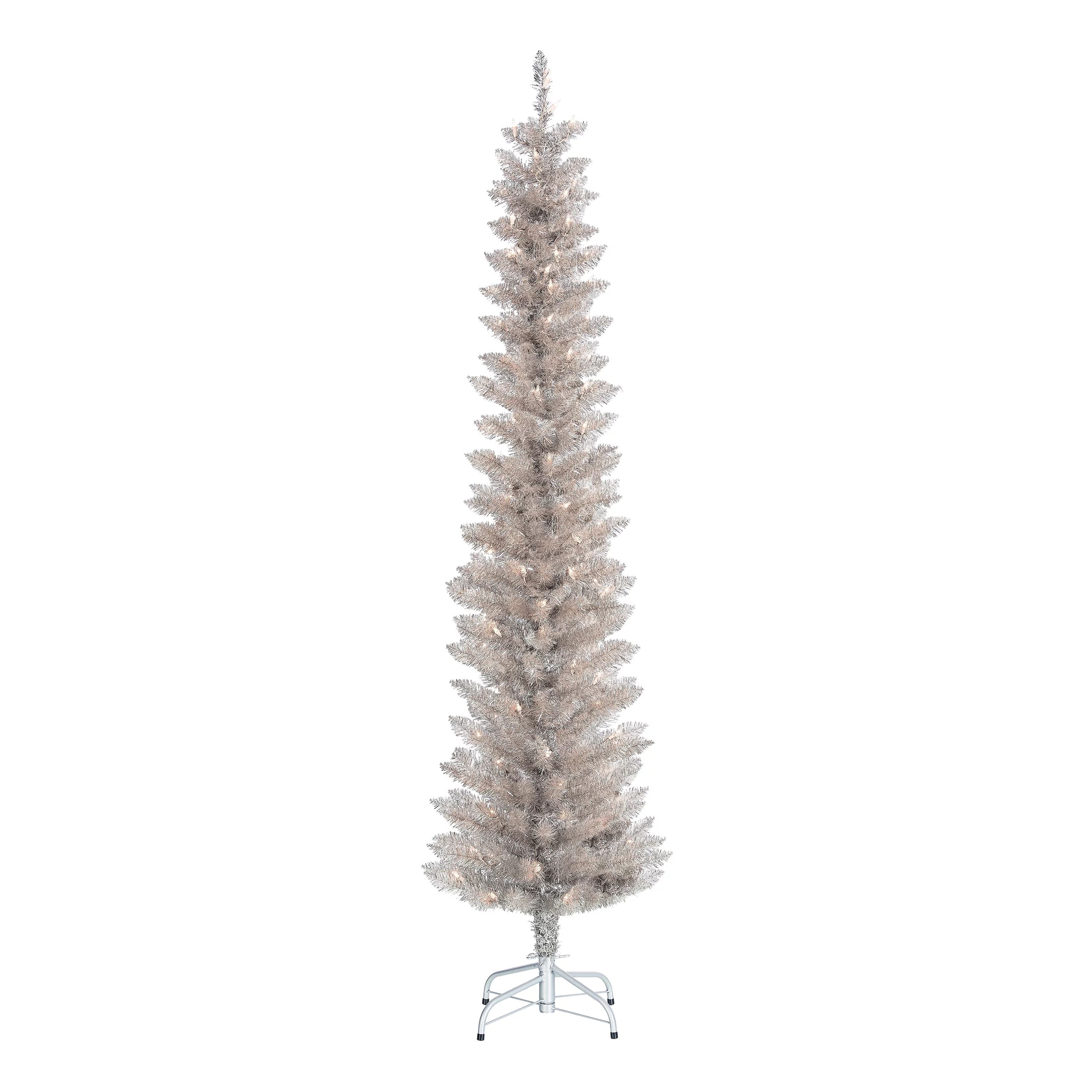 6 ft Pre-Lit Rose Gold Tinsel Christmas Tree, Rose Gold, 6 ft, 100 Clear Lights, by Holiday Time | Walmart (US)