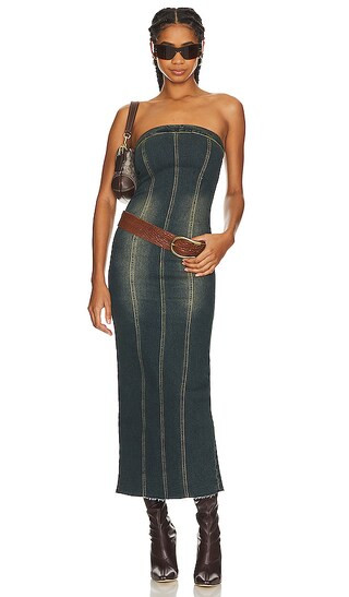 Alva Strapless Maxi Dress in Dark Blue Wash | Revolve Clothing (Global)