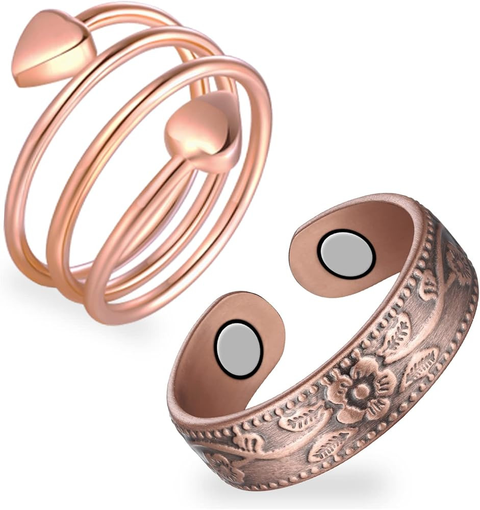 Feraco 2PCS Copper Rings for Women,99.99% Pure Copper Magnetic Thumb Ring with Magnet,Lymphatic J... | Amazon (US)