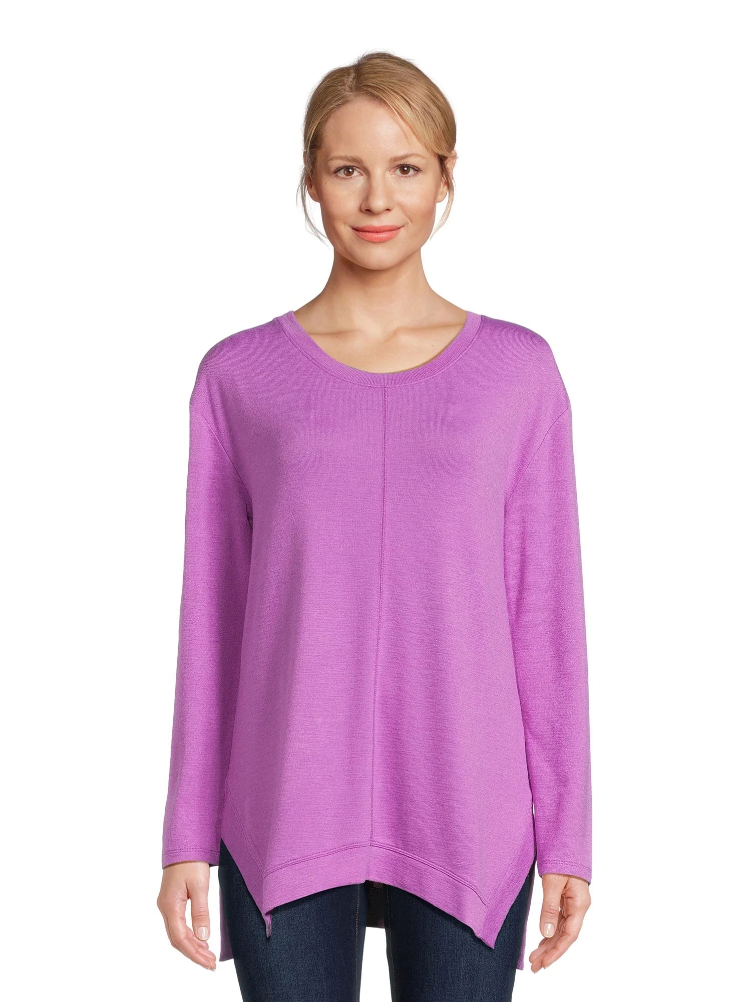 Time and Tru Women's Hacci Knit Tunic Top with Long Sleeves, Sizes S-XXXL | Walmart (US)