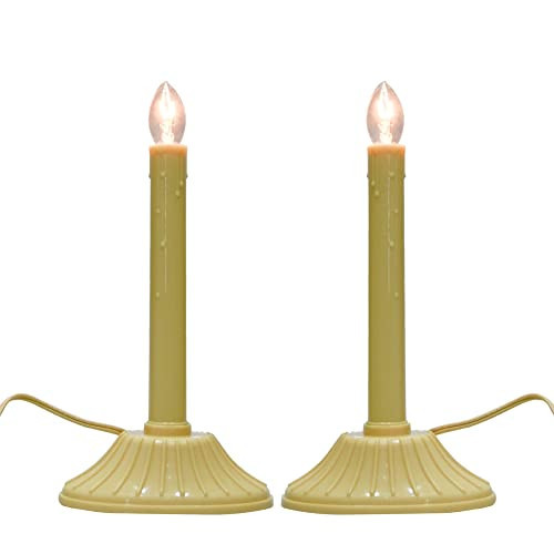 GOOTHY 1 Light Electric Window Candles, 2 Pack Christmas Candle Lights with 4 C7 Clear Bulbs(2 Spare), Plug in Electric Candles for Window Christmas Weddings Home Table Decorotions, Ivory -2 Pack | Amazon (US)