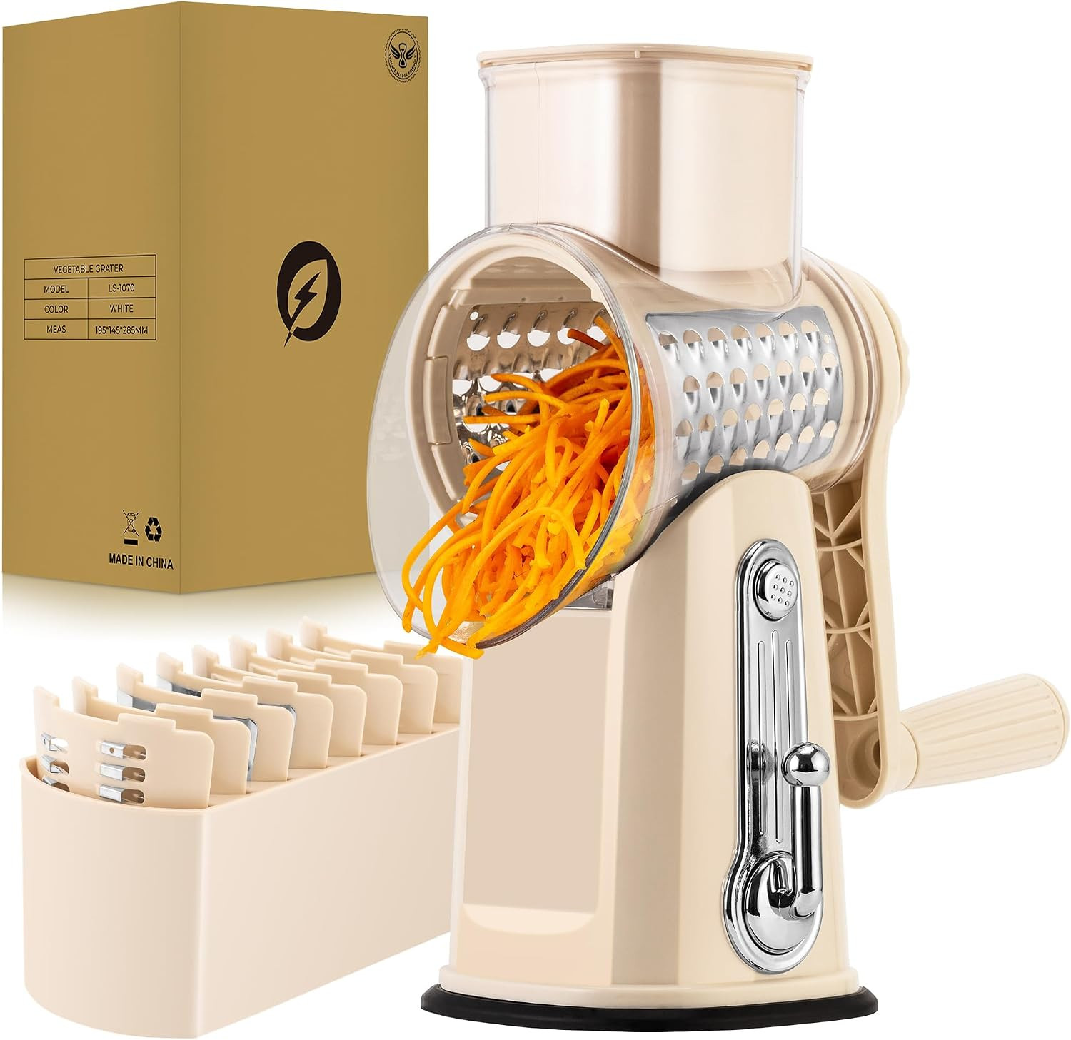 SUSTEAS Rotary Cheese Grater 5 Blades,Kitchen Mandoline Vegetable Slicer | Amazon (US)