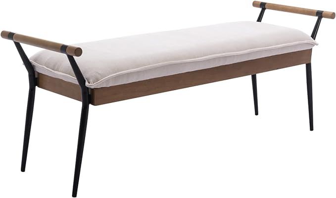 HEAH-YO Modern Entryway Bench, Soft Chenille Bedroom Bench with Armrests and Metal Legs, 18” Se... | Amazon (US)