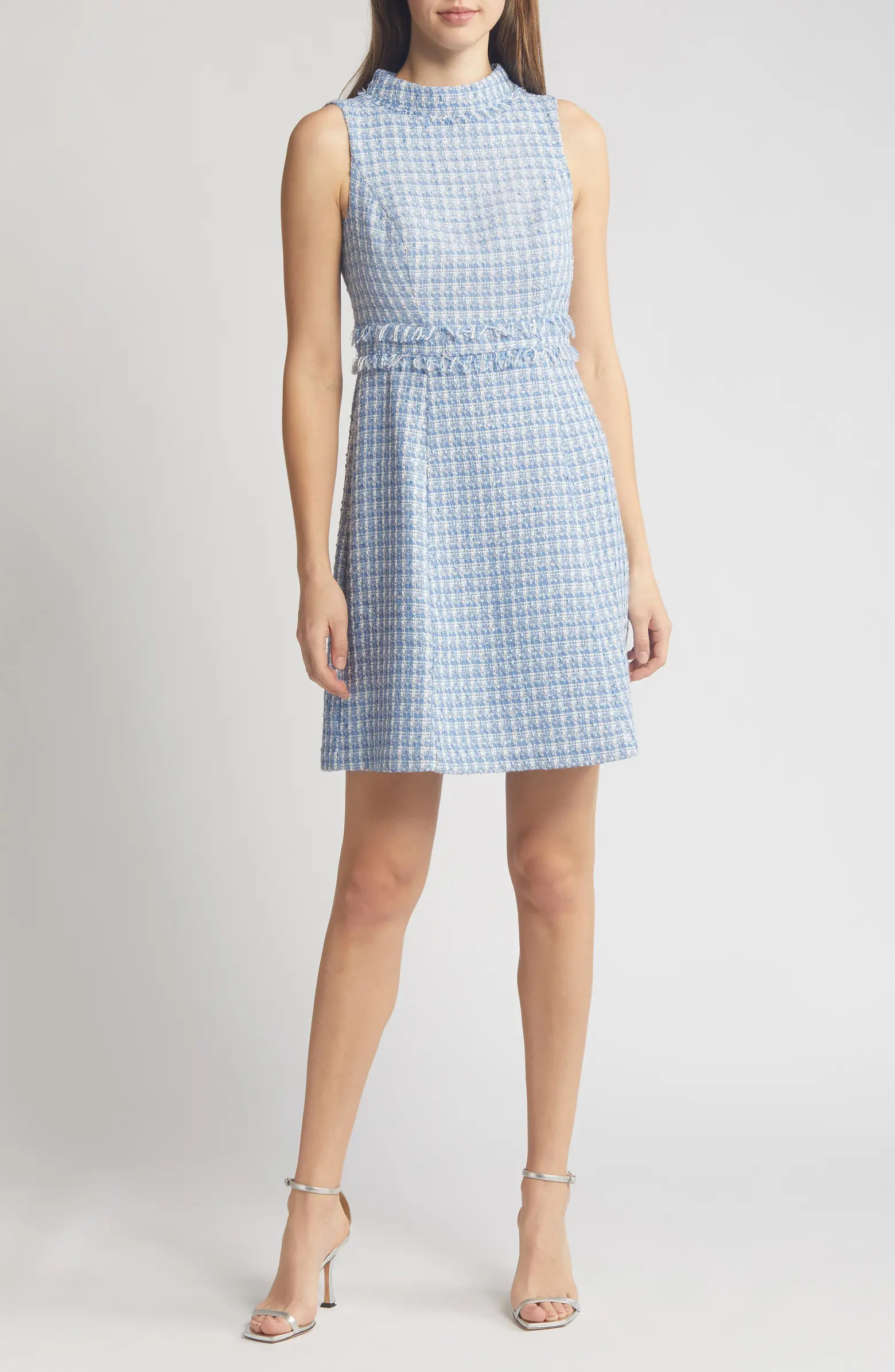 Eliza J Sleeveless Mock Neck Tweed A-Line Dress | Nordstrom | Nordstrom