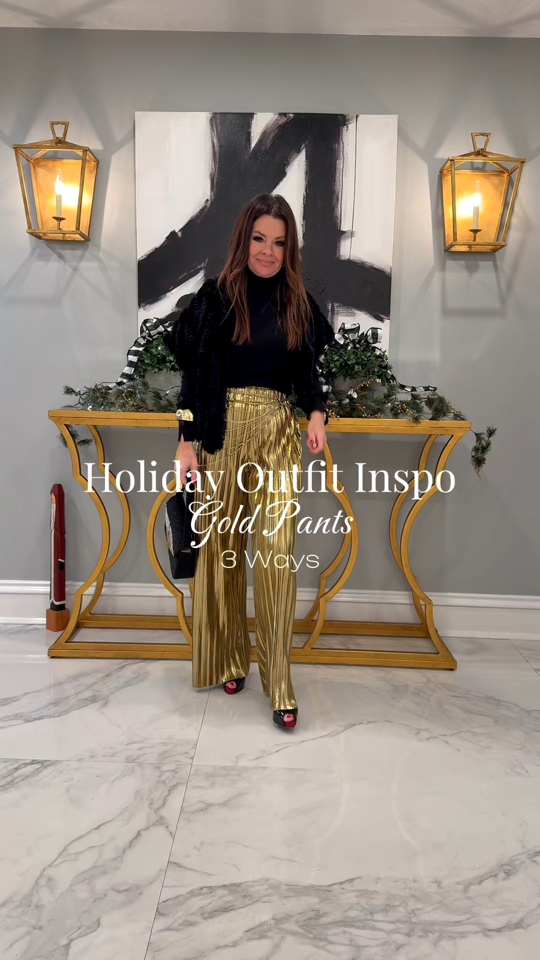 3 ways to wear these gold Amazon pants for the holidays. Find the Amazon link to my page to grab the pants the purse and the slip dress!  Items linked. Some are closest options/beat substitutions available!!  

#LTKgrwm #LTKHoliday #LTKSeasonal