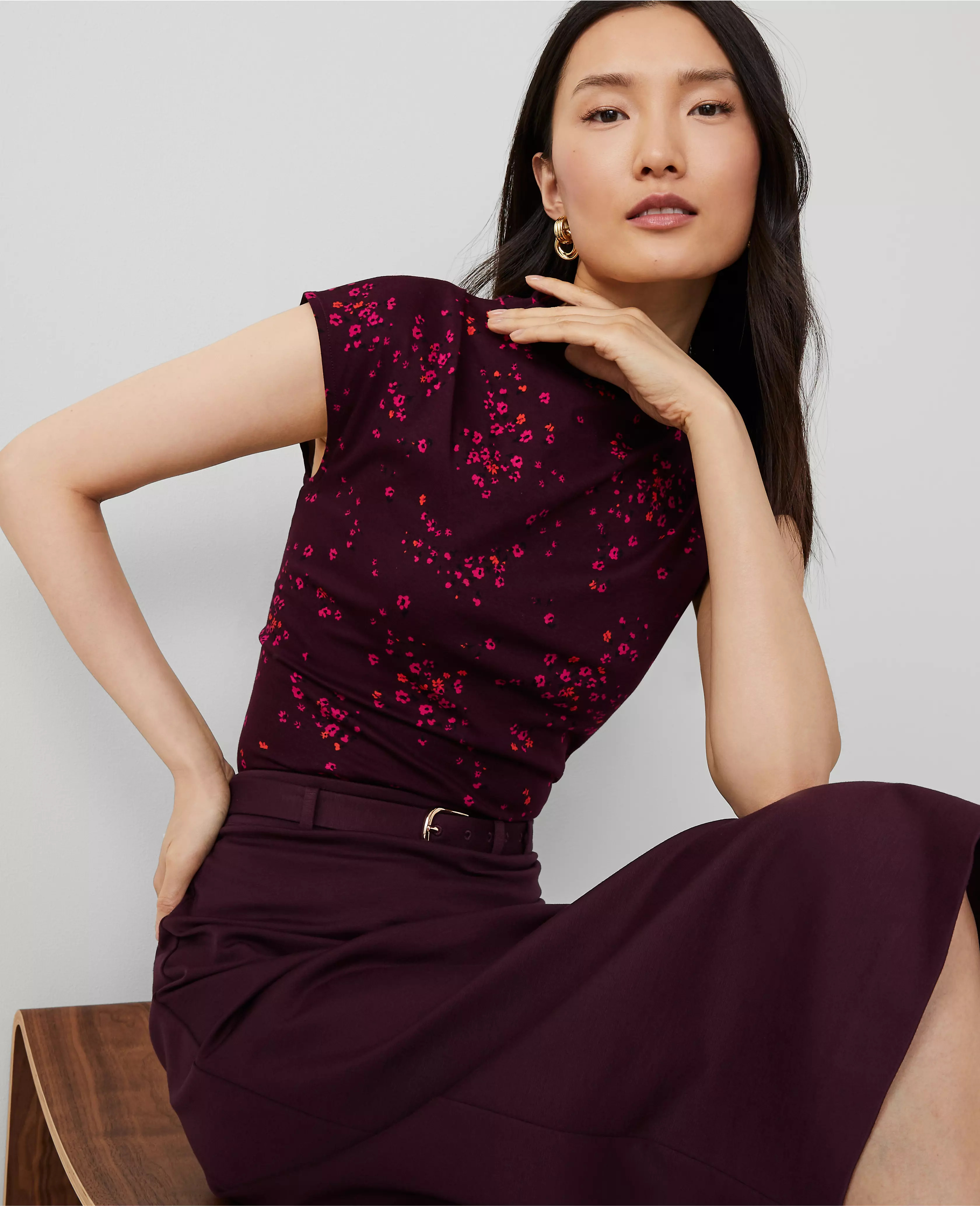 Floral Draped Mock Neck Top | Ann Taylor (US)