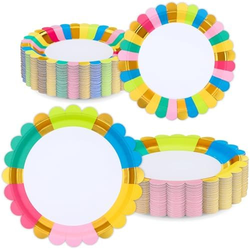 Scalloped Paper Plates 100pk, Disposable Party Plates with 50pk Dinner Plates & 50pk Dessert Plat... | Amazon (US)