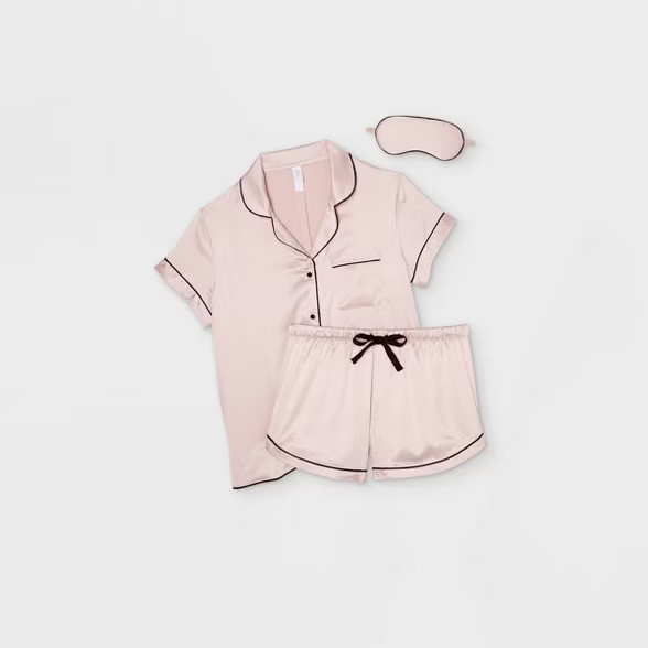 Women's 3pc Satin Notch Collar Top Pajama Set - Stars Above™ | Target