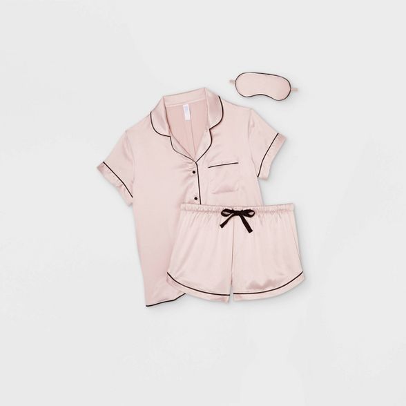 Women's 3pc Satin Notch Collar Top Pajama Set - Stars Above™ | Target