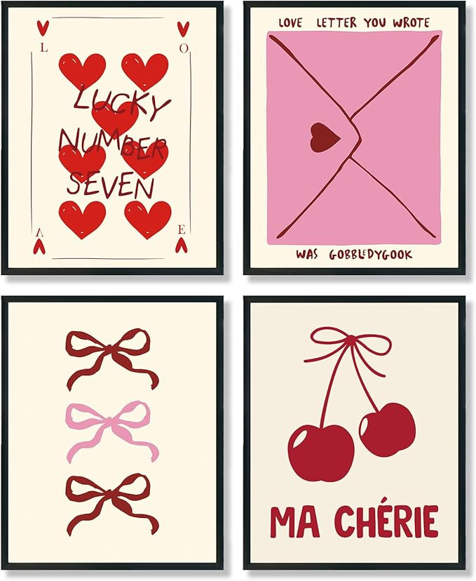 ULEGIE Trendy Coquette Bow Valentines Day Decorations Wall Art Prints Set of 4, Valentines Day De... | Amazon (US)