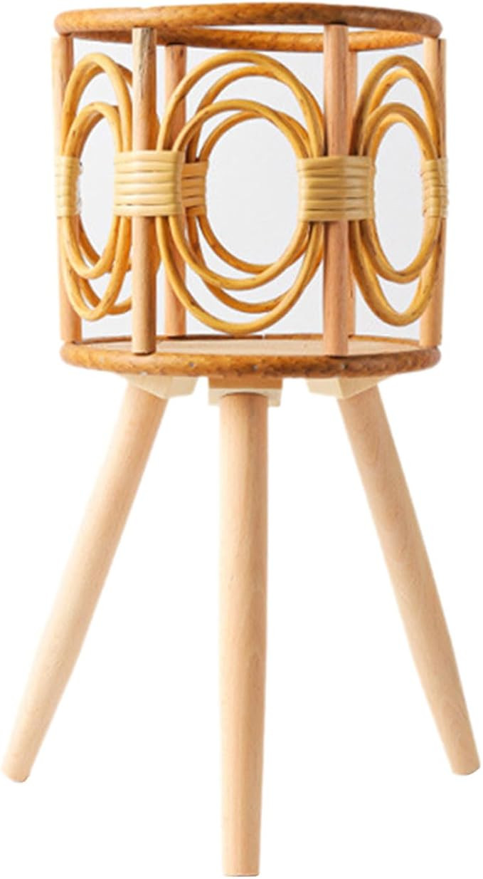 Rattan Indoor Plant Stand Straw Woven Flowers Pot Holder Stool With Legs Floor Planter Baskets Ra... | Amazon (US)