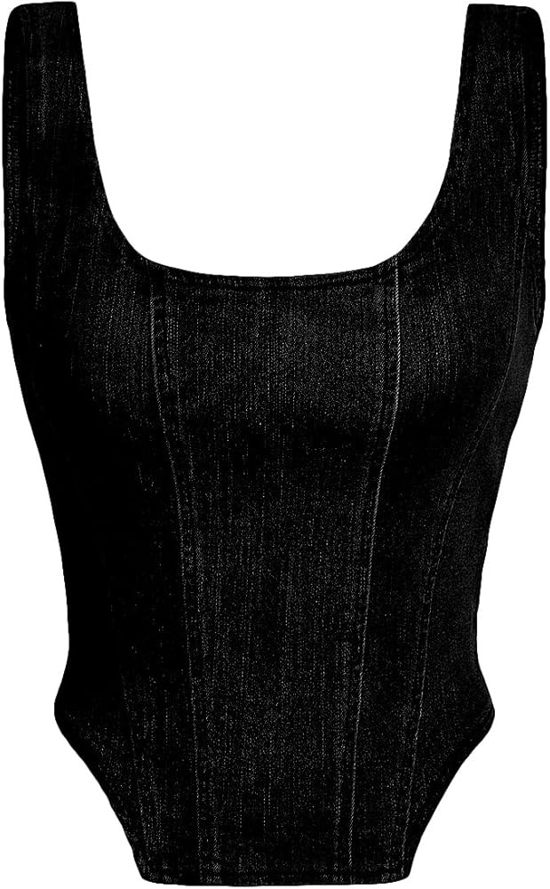 Verdusa Women's Zip Up Back Asymmetrical Scoop Neck Sleeveless Denim Crop Tank Top | Amazon (US)