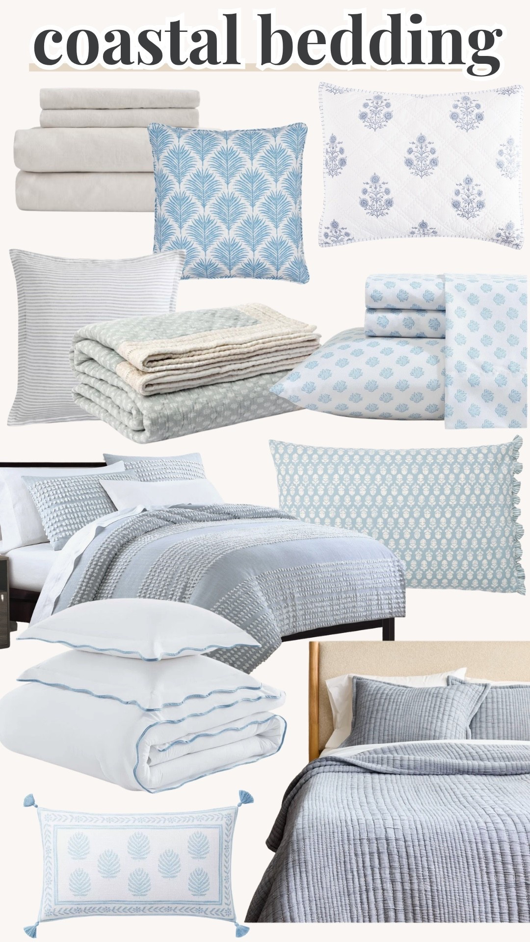 coastal bedding, coastal bedroom, beach house bedding, coastal decor, coastal home, blue and white bedding, neutral bedding, striped bedding, coastal style, beachy bedroom, bedroom refresh, coastal aesthetic, lightweight bedding, summer bedding, layered bedding, luxury bedding, coastal living, cottage coastal, serene bedroom, airy bedroom decor, bedroom inspiration, bed styling, coastal chic, nautical decor, woven textures, white bedding, coastal farmhouse, calming bedroom, guest room inspiration, bedroom makeover