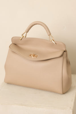 If You Insist Taupe Faux Leather Twist Lock Handbag No Size / Tan | Red Dress