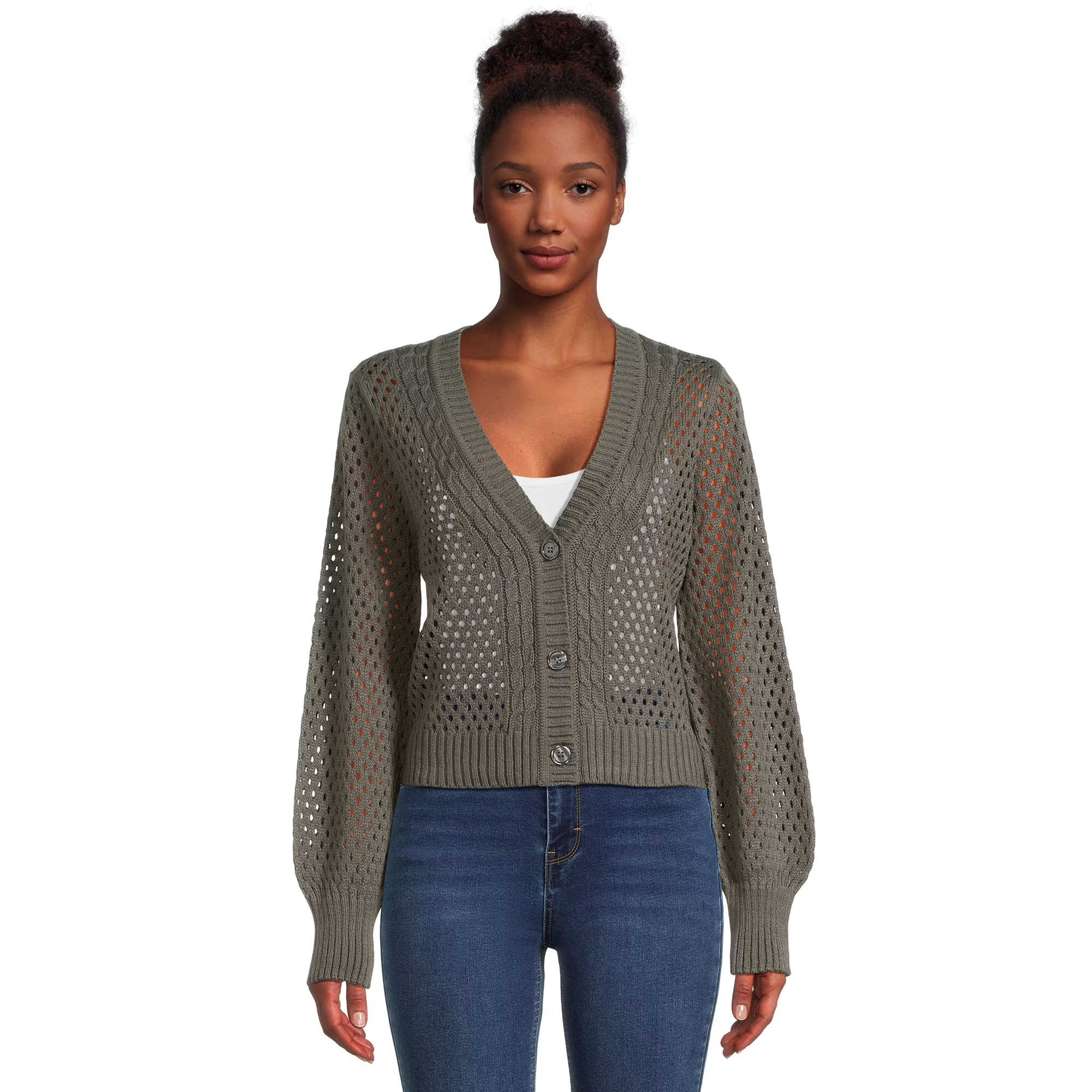 No Boundaries Juniors Mesh Sweater Cardigan, Midweight, Sizes XS-3XL | Walmart (US)