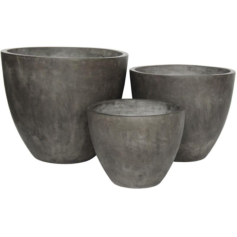 22in. Concrete Egg Shape Pot Natural Smooth Dark Grey Finish | At Home