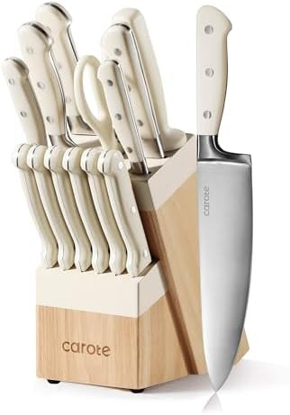 CAROTE 14 Pieces Knife Set with Block, Forged, High Carbon Stainless Steel Sharp Blade Block Knif... | Amazon (US)