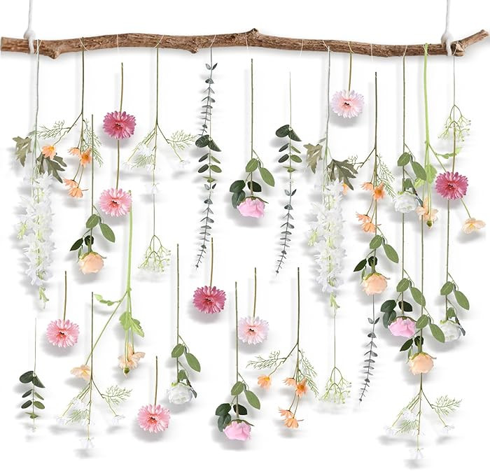Foxtell 38 Pcs DIY Artificial Wildflower Garland Hanging Flowers Set Chrysanthemum Rose Eucalyptu... | Amazon (US)