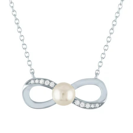 Ladies Brilliance Fine Jewelry Simulated Pearl & CZ Sterling Silver Infinity Necklace 18 | Walmart (US)