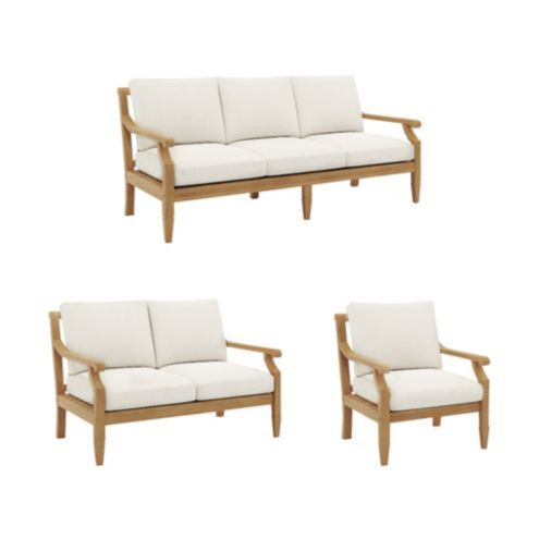 Madison 3 Piece Teak Sofa Set with Sand Cushions & Weather Resistant Design | Ballard Designs, Inc.