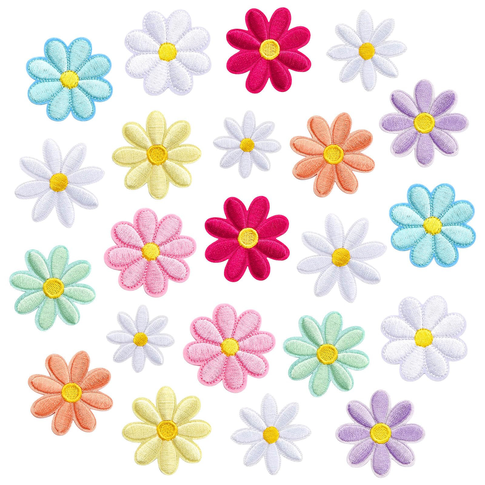22PCS Colour Flower Iron on Patches, Cute Daisy Flower Applique Patch, Heat Press Embroidery Patc... | Amazon (US)
