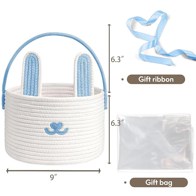 Cute Easter Basket, Large Easter Bunny Basket, Woven Cotton Rope Baby Egg Easter Baskets for Girl... | Amazon (US)