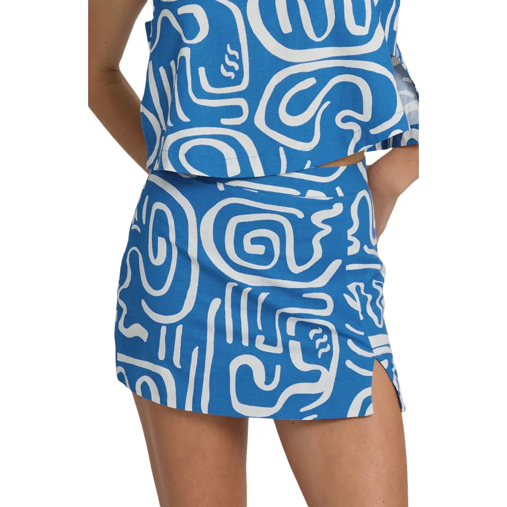 Billabong Wave Washed Printed Cotton & Linen Miniskirt in True Blue at Nordstrom, Size Large | Nordstrom
