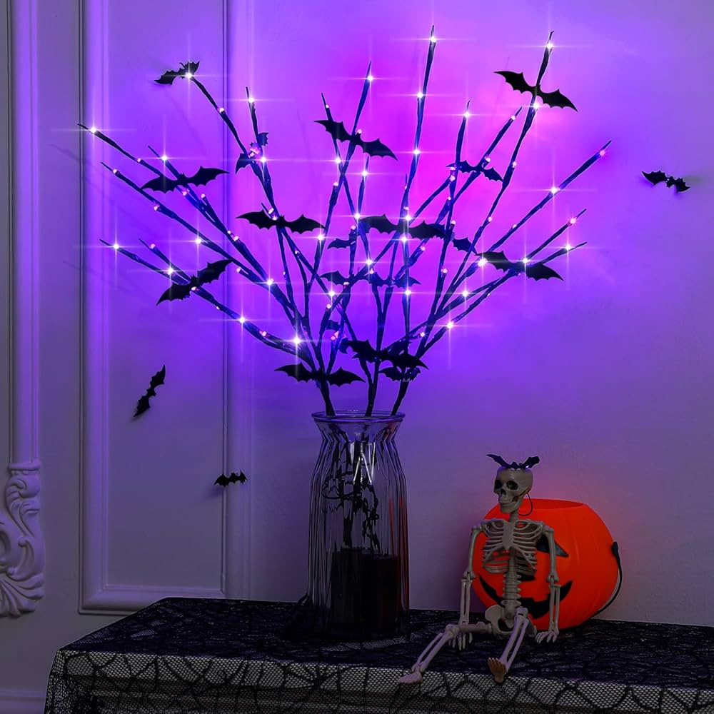 ROCEEI 4 Pcs 28 Inch Halloween Lighted Branches Twig Lighted Branch with Battery Operated Purple ... | Amazon (US)