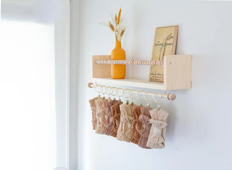 Headband and Bow Holder Shelf With Rod, Baby Girl Nursery Decor, Baby Girl Shower Gift, Headband ... | Etsy (US)